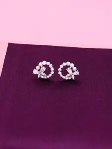 KAI JEWEL Rhodium-Plated Contemporary Studs Earrings
