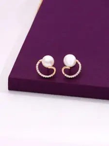 KAI JEWEL 92.5 Sterling Silver Rose Gold-Plated Fresh Water Pearls Beaded Studs Earrings