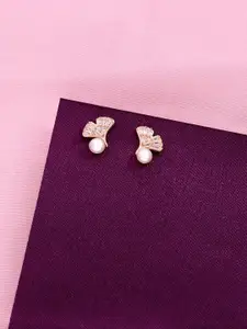 KAI JEWEL Rose Gold-Plated Sterling Silver Artificial Stones and Beads Studs Earrings
