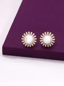 KAI JEWEL 92.5 Sterling Silver Gold-Plated Pearl Beaded Contemporary Stud Earrings