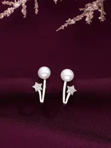 KAI JEWEL Rhodium-Plated Sterling Silver Artificial Stones and Beads Hoop Earrings