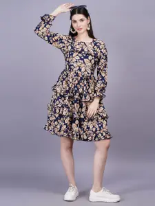 HIGHLIGHT FASHION EXPORT Floral Print Cuffed Sleeves Fit & Flare Dress