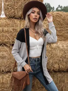 StyleCast Women Colourblocked Longline Cardigan Sweater