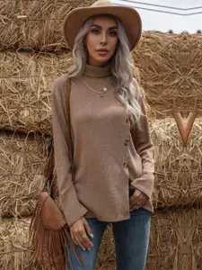 KPOP Women Turtle Neck Solid Pullover Sweater