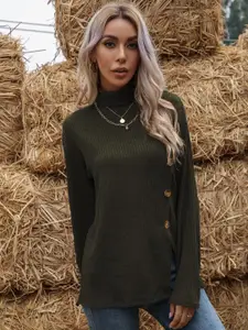 KPOP Women Turtle Neck Ribbed Pullover Sweater