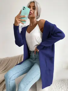 KPOP Women Solid Hooded Longline Cardigan Sweater