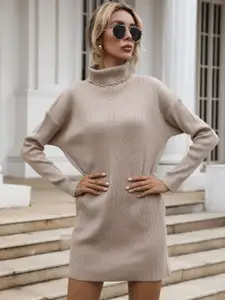 KPOP Women Turtle Neck Ribbed Longline Pullover Sweater