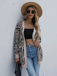 KPOP Women Animal Skin Printed Longline Cardigan Sweater