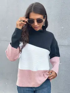 KPOP Women Colourblocked Pullover Sweater