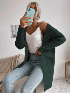 KPOP Women Hooded Ribbed Longline Cardigan Sweater