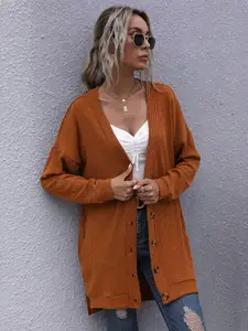 KPOP Women Ribbed Longline Cardigan Sweater