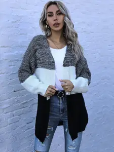 KPOP Women Colourblocked Longline Cardigan Sweater