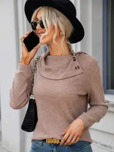 KPOP Women Stylish Neck Solid Pullover Sweater