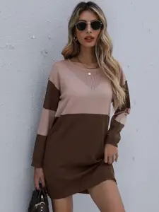 KPOP Women Colourblocked Longline Pullover Sweater