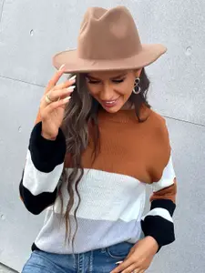 KPOP Women Colourblocked Pullover Sweater