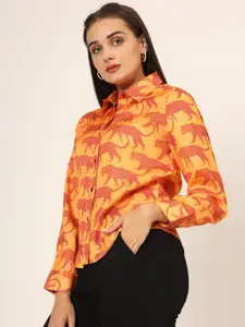 CHARMGAL Women Slim Fit Printed Spread Collar Casual Shirt