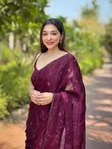 Rekha Maniyar Ethnic Motifs Embroidered Satin Saree