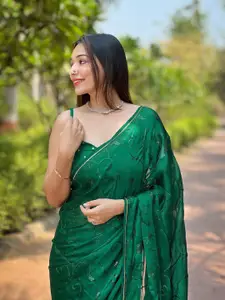 Rekha Maniyar Ethnic Motifs Sequinned Satin Saree