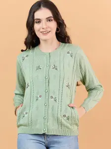 CLAPTON Women Floral Embroidered Cardigan Sweaters