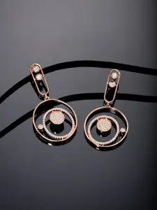 Peora Rose Gold-Plated Brass Contemporary Shaped Cubic Zirconia Stone Drop Earrings