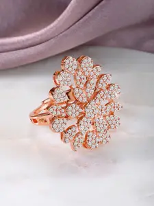 Peora Rose Gold Plated Cubic Zirconia Studded Finger Ring