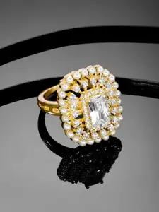 Peora Gold-Plated Cubic Zirconia & Crystal Studded Adjustable Finger Ring