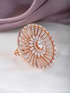 Peora Rose Gold Plated Cubic Zirconia Studded Finger Ring