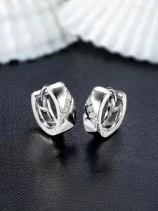 Peora Silver-Plated Brass Contemporary Shaped Cubic Zirconia Stone Studs Earrings