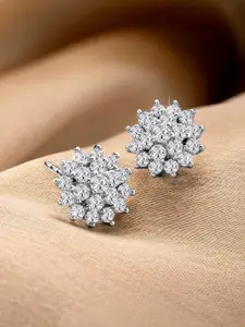 Peora Silver-Plated Brass Contemporary Shaped Artificial Stones Stud Earrings