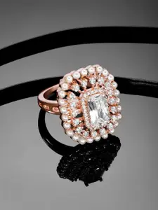 Peora Rose Gold Plated Cubic Zirconia Studded Finger Ring