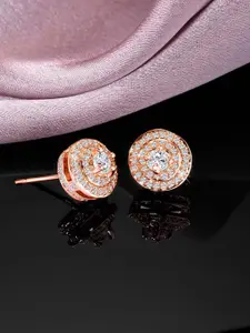 Peora Rose Gold-Plated Cubic Zirconia Studded Contemporary Studs Earrings