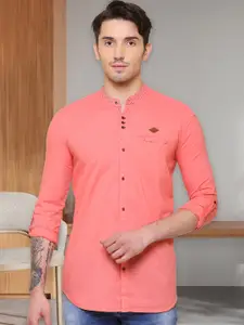 Kuons Avenue Men Applique Mandarin Collar Smart Slim Fit Casual Shirt