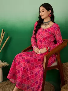 Sangria Printed Fit & Flare Dress