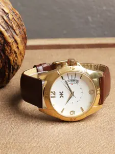 Killer Men Brass Textured Dial & Leather Straps Analogue Watch KLMO104C