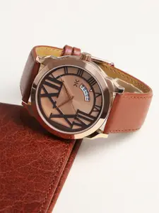 Killer Men Brass Printed Dial & Leather Bracelet Style Straps Analogue Watch KLMO80H