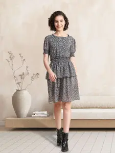 BAESD Print Layered Fit & Flare Dress