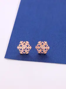 KAI JEWEL 92.5 Sterling Silver Rose Gold-Plated Cubic Zirconia Studded Studs Earrings