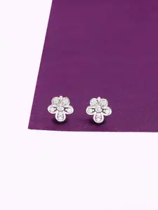 KAI JEWEL 92.5 Sterling Silver Rhodium-Plated Cubic Zirconia Floral Stud Earrings