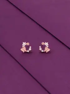 KAI JEWEL 92.5 Sterling Silver Rose Gold-Plated Cubic Zirconia Studded Studs Earrings