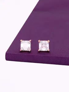 KAI JEWEL Rose Gold-Plated 925 Sterling Silver CZ Stone Studded Square Studs Earrings