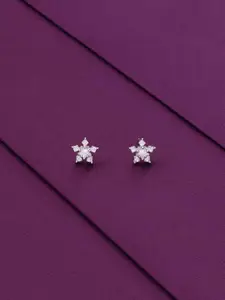 KAI JEWEL 92.5 Sterling Silver Rhodium-Plated Cubic Zirconia Studded Studs Earrings
