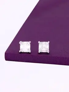 KAI JEWEL 92.5 Sterling Silver Rhodium-Plated Cubic Zirconia Square Soliatire Earrings