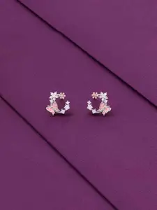 KAI JEWEL Rhodium-Plated 925 Sterling Silver CZ Stone Studded Butterfly Studs Earrings