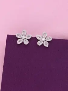 KAI JEWEL Cubic Zirconia Rhodium Plated 92.5 Sterling Silver Floral Studs Earrings
