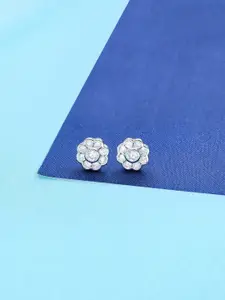 KAI JEWEL 92.5 Sterling Silver Rhodium-Plated Cubic Zirconia Floral Stud Earrings