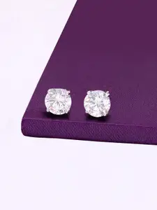 KAI JEWEL Rhodium-Plated 925 Sterling Silver CZ Stone Studded Circular Studs Earrings