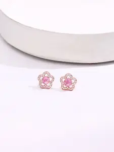 KAI JEWEL Cubic Zirconia Rose Gold Plated 92.5 Sterling Silver Floral Studs Earrings