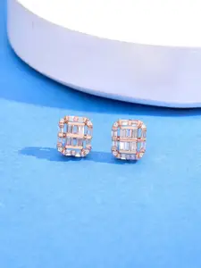 KAI JEWEL 92.5 Sterling Silver Rose Gold-Plated Cubic Zirconia Classic Baguette Earrings