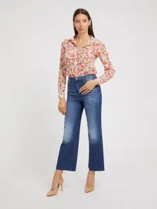 GUESS Women Floral Printed Cuban Collar Casual Shirt