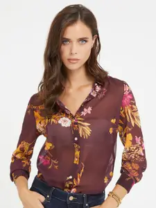 GUESS Women Floral Printed Spread Collar Casual Shirt